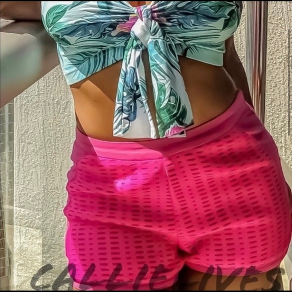 New! Laser Cut Hot Pink Scuba Shorts - Picture 3 of 7